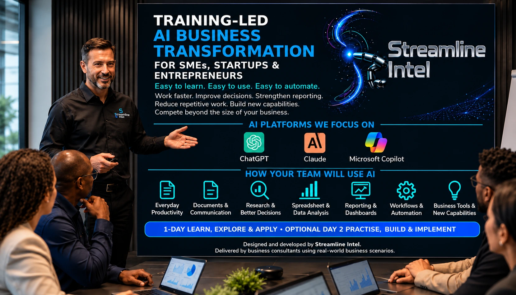Streamline Intel AI Business Transformation training — ChatGPT, Claude and Microsoft Copilot
